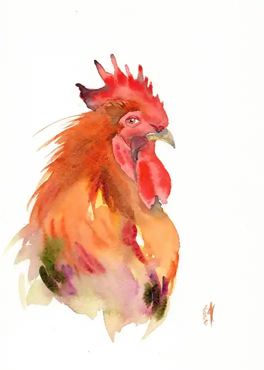 Taniej Oryginalna akwarela. Kogut