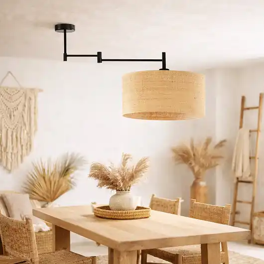 Tylko dziś Lampa sufitowa plafon regulowanym nad stół RANGUN BOHO z rattanowym abażurem