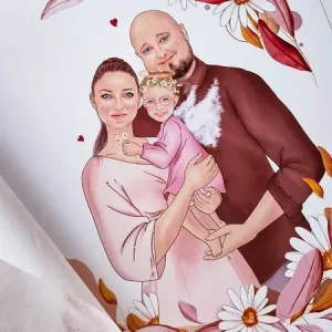 Twój portret rodzinny UPAMIĘTNIAJĄCY z aniołkiem Wysoka jakość
