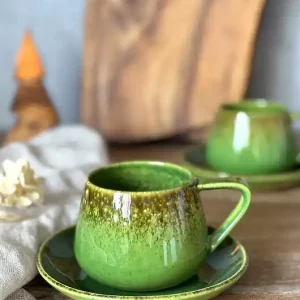 Filiżanka ze spodkiem beczułka zielona ręcznie robiona 250 ml - Natura Oferta limitowana