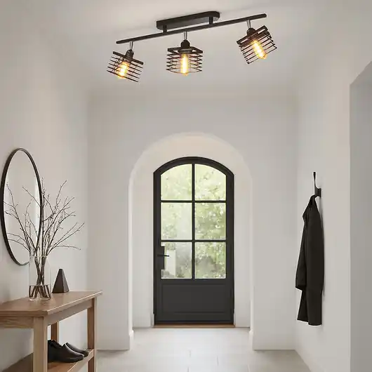 Wyjątkowa oferta Loftowy plafon 3-punktowy na przedpokój CAGLIARI LOFT z drucianymi kloszami