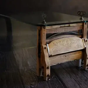 "Wringer Coffee Table" stolik loft z wyżymaczki + gięte szkło Oferta limitowana