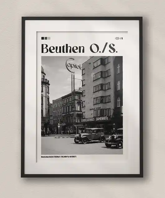 Minimalistyczny plakat Bytom Rynek - Do salonu, sypialni, biura Tani