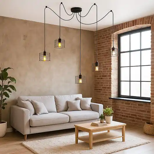 5-płomienna lampa wisząca loft czarna ALAMOS L5 Nowość