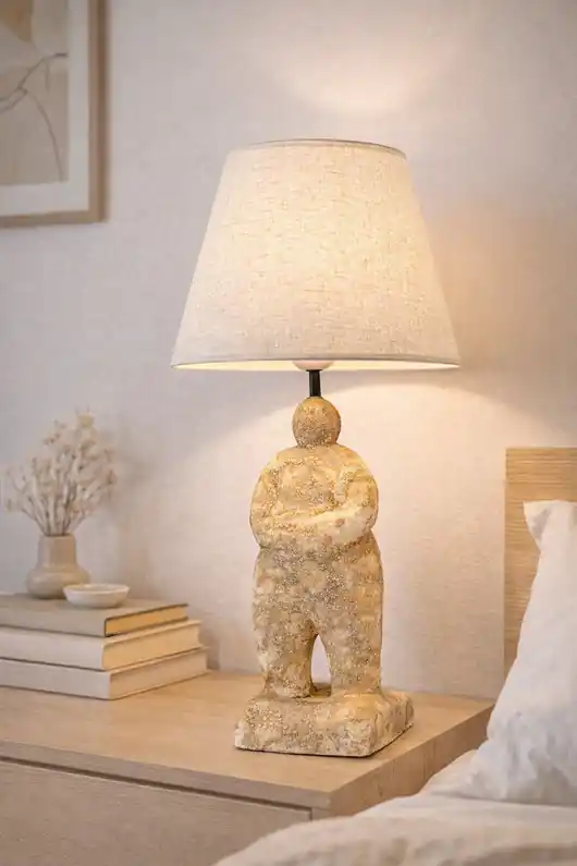 Lampa stołowa ceramiczna z abażurem Stonebody, lampa do sypialnu, różowa Popularny