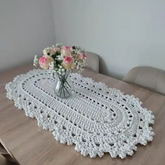 Bieżnik szydełkowy ze sznurka bawełnianego owalny 50cmx95cm Nie przegap