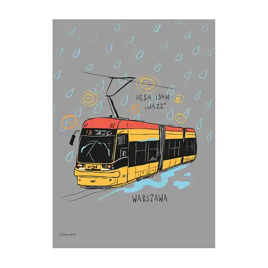 Ograniczona ilość Plakat A4 Warszawa Tramwaj Pesa 134N "Jazz"