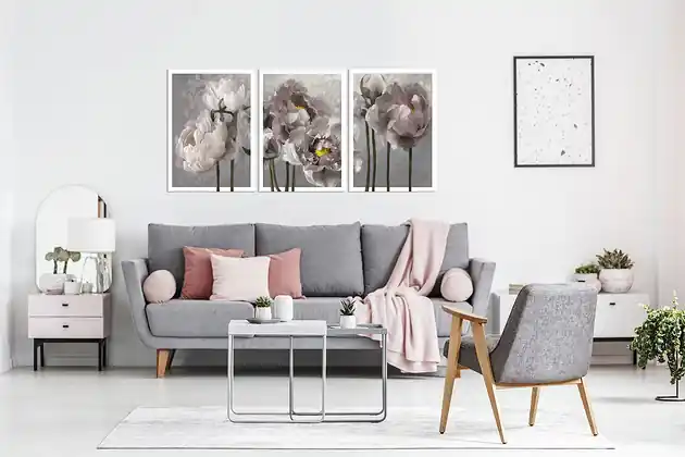 OBRAZ NA PŁÓTNIE - 3 części 50x70cm PIWONIE Nowość