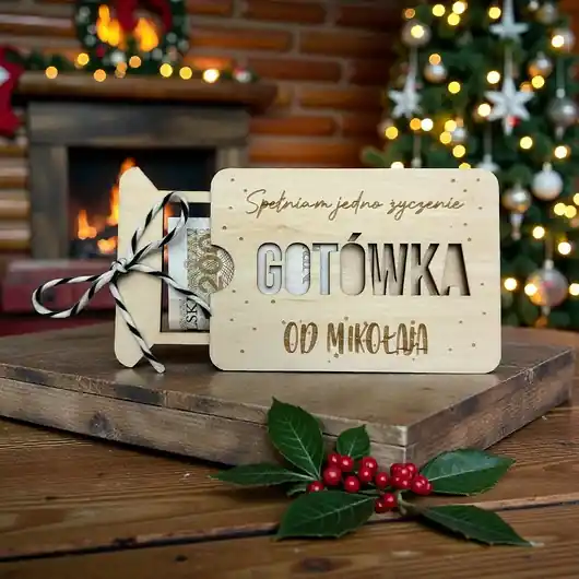 Cena promocyjna Pudełko na pieniądze GOTÓWKA prezent świąteczny Mikołaj PERSONALIZACJA