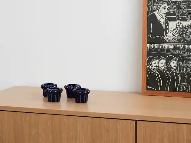 Oferta czasowa Zestaw świeczników kobaltowych, francuski design, lata 70, produkcja Reims