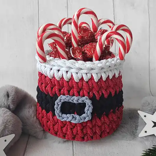 Koszyk świąteczny ze sznurka Mikołaj średnica 15 cm Okazja
