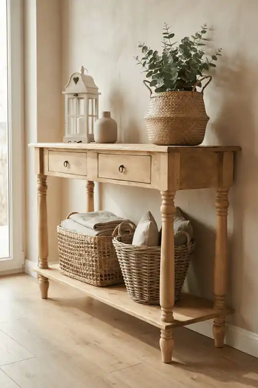 Oferta czasowa Konsola rustykalna, Vintage z litego drewna, toczone nog
