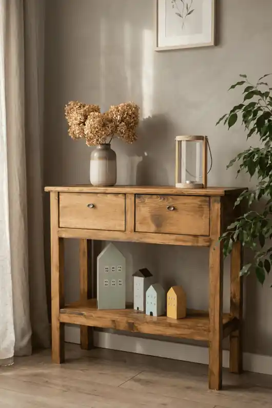 Konsolka drewniana z 2 szufladami vintage MEL Oferta