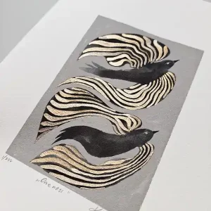 Art print SECRET Gardens VIII, druk giclee, granat i złoto Popularny