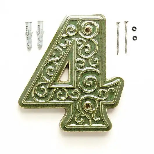 Oferta Numer domu, cyfra 4 zielono-brązowa do przykręcenia