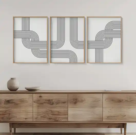 Tylko do końca tygodnia Zestaw 3 geometrycznych plakatów liniowych, do salonu, sypialni.