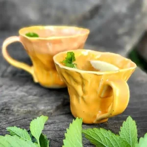 Zestaw dwóch ceramicznych filiżanek z talerzykami polskie rękodzieło Tylko do końca tygodnia