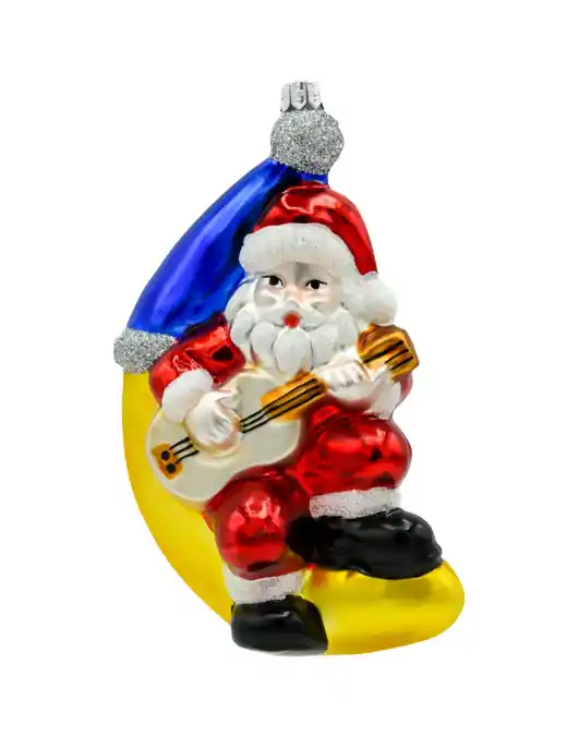 Dostępne od ręki Bombka choinkowa Święty Mikołaj na księżycu z gitarą