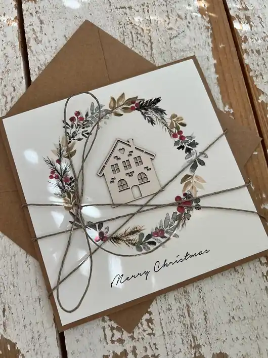 Stylowa ręcznie robiona kartka świąteczna Merry Christmas card Promocja