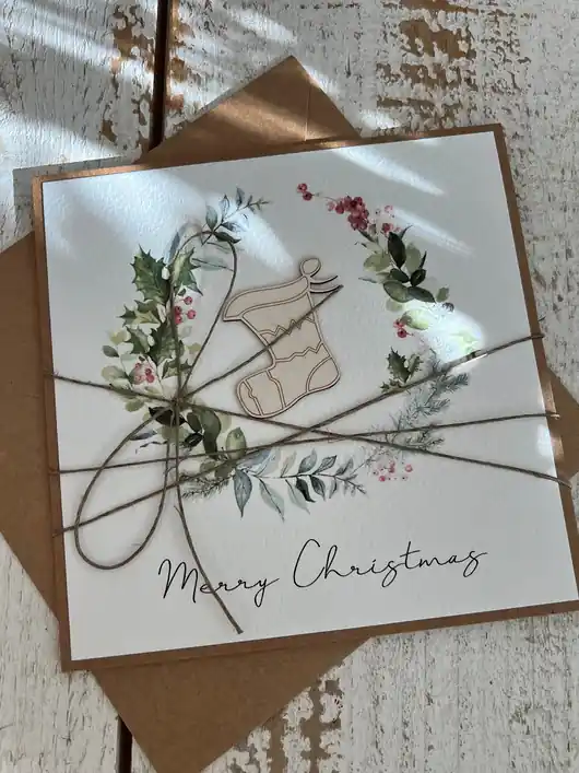 Tani Stylowa ręcznie robiona kartka świąteczna Merry Christmas card