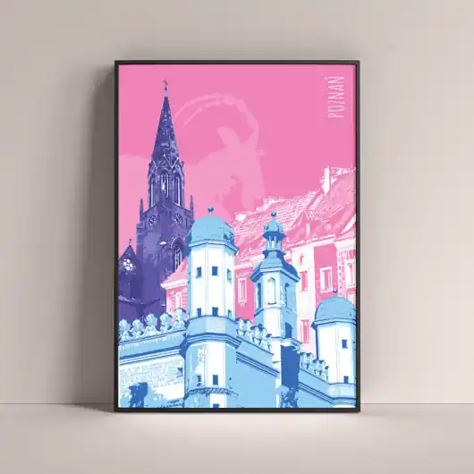 Poznań - autorski plakat, kolorowy kolaż, miasto. Na ścianę, do salonu Oferta
