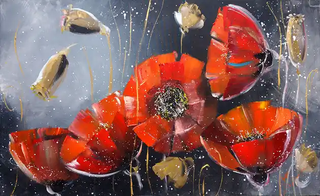 Maki na czarnym tłe. Giclee Bezpieczne zakupy
