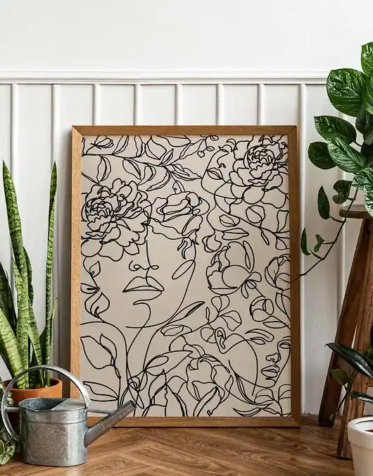 Popularny Plakat - kobieta, kwiaty, line art