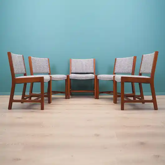 Tylko dziś Komplet pięciu krzeseł tekowych, duński design, lata 70, produkcja Dania