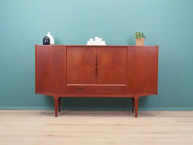 Premium Highboard tekowy, duński design, lata 60, produkcja Dania
