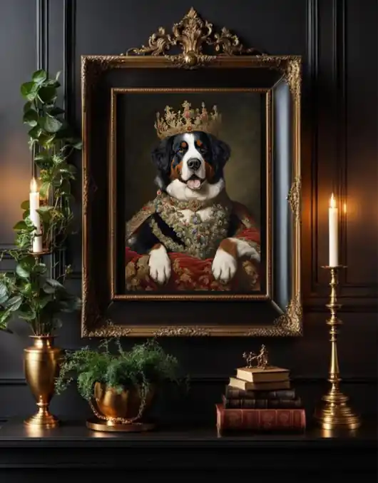 Kup teraz PLAKAT pies Berneńczyk w stroju krolewskim, portret dworski, prezent