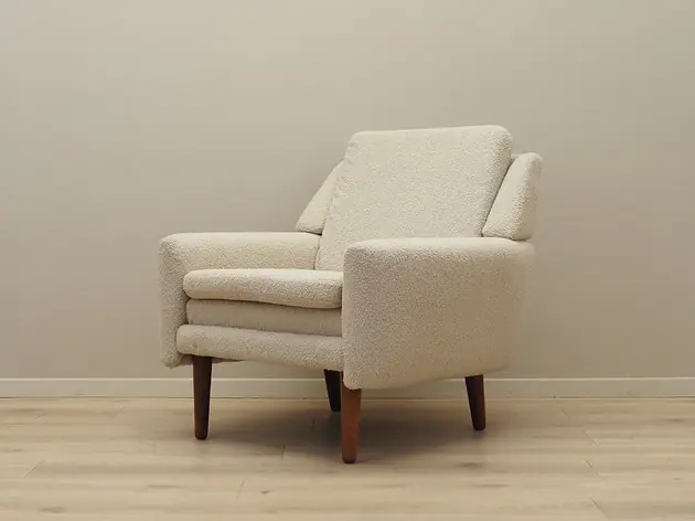 Zniżka Fotel kremowy, duński design, lata 70, produkcja Dania