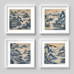 4 PLAKATY niebieskie chinoiserie , chińskie Wyjątkowa oferta