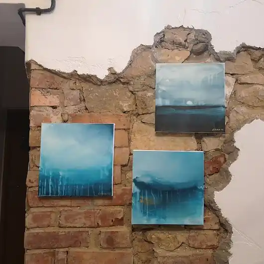 Dostępne od ręki Obrazy ręcznie malowane na płótnie - trzy 29x29 cm - abstrakcyjny pejzaż