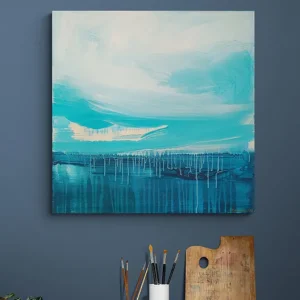 Obraz ręcznie malowany na płótnie 60x60 cm - Niebieski pejzaż Tani