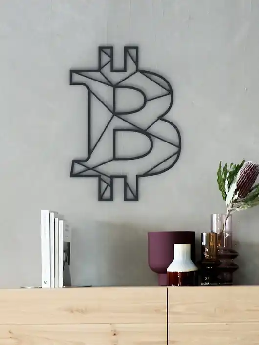 Popularny Geometryczny Bitcoin- symbol- znak- oryginalna ozdoba 3d na ścianę