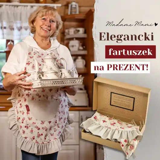 Elegancki Fartuch Kuchenny damski w różyczki dla Babci, Mamy, Przyjaciółki Rabat