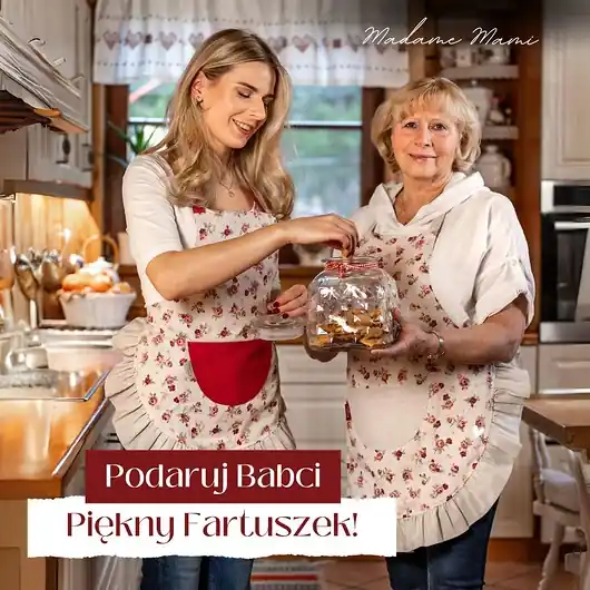Super okazja Prezent dla Babci Mamy i Córki - Elegancki Fartuch w RÓŻE