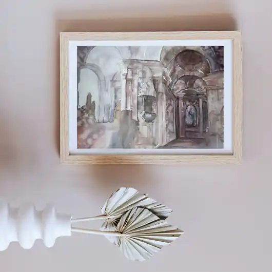 Wybór klientów WYPRZEDAŻ SZTUKI! Akwarela Wnętrze katedry oryginalny obraz 300g 32x46 cm