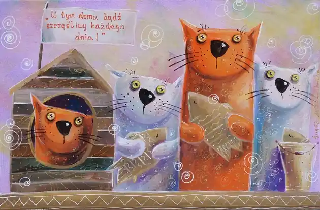 Łatwy zwrot W tym domu bądź szczęśliwy każdego dnia. Giclee