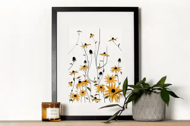Ilustracja Autorska Stopy wśród kwiatów rudbekii Oferta limitowana
