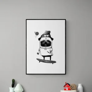 Nie przegap Duża grafika z Mopsem na longboardzie 50x70 cm
