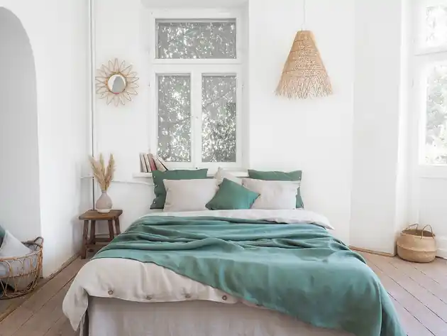 Kup online Lniana Narzuta EUCALYPTUS GREEN