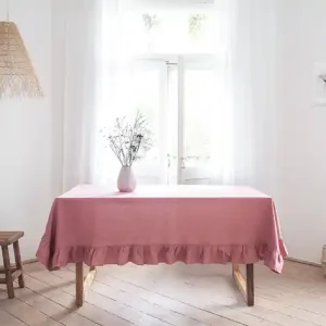 Tylko do końca tygodnia Lniany obrus z falbanką heavy linen DUSTY PINK