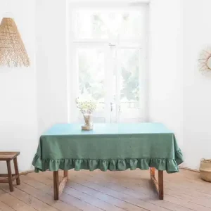 Kup teraz Lniany obrus z falbanką heavy EUCALYPTUS GREEN