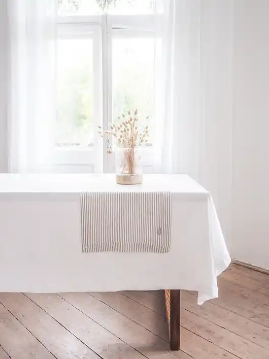 Lniany Bieżnik Heavy Linen GRAY STRIPES Obniżka ceny