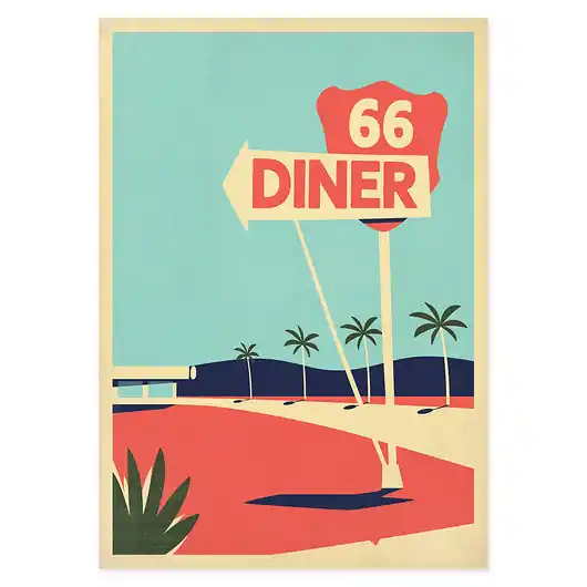 Szybka dostawa Plakat retro - 66 Diner, USA,