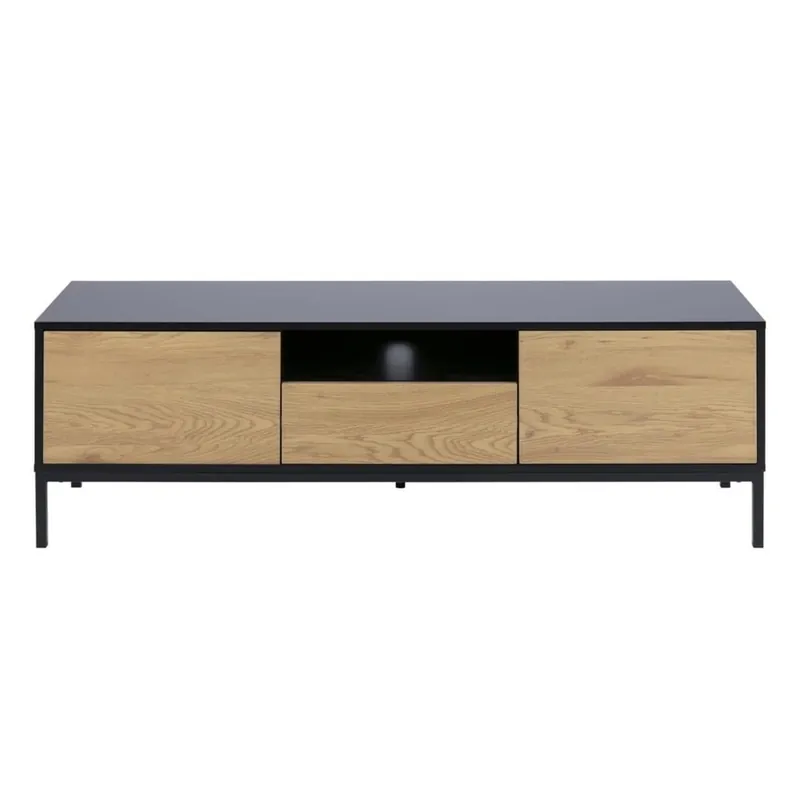Oferta Czarno-naturalna szafka pod TV w dekorze dębu 140x45 cm Seaford – Actona Bonami