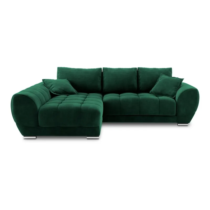 Promocja Butelkowozielony rozkładany narożnik z aksamitnym obiciem Windsor & Co Sofas Nuage, lewostronny Bonami