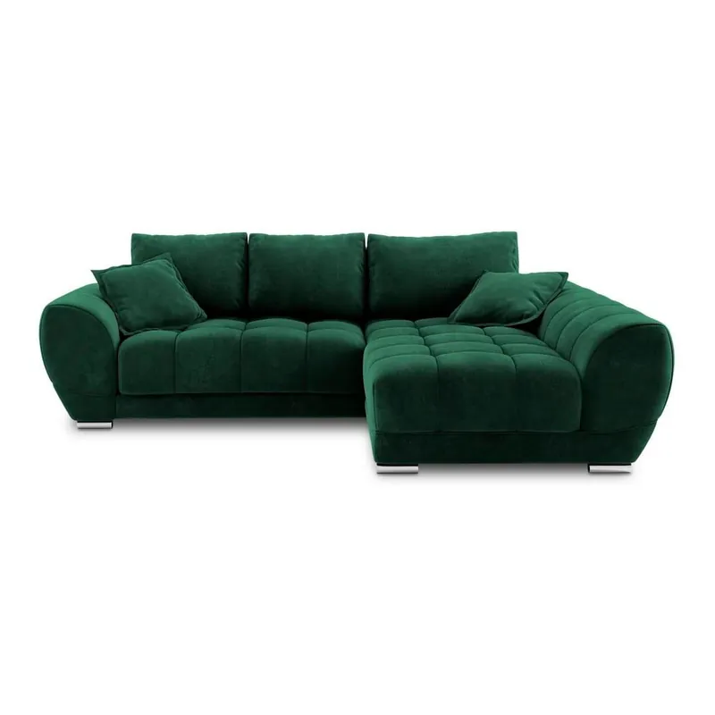 Butelkowozielony rozkładany narożnik z aksamitnym obiciem Windsor & Co Sofas Nuage, prawostronny Bonami Ekspresowa dostawa