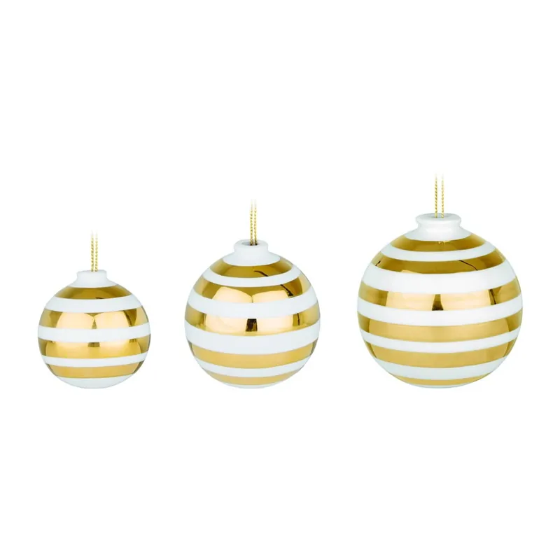 Zestaw 3 białych ceramicznych bombek z detalami w kolorze złota Kähler Design Omaggio Bonami Premium